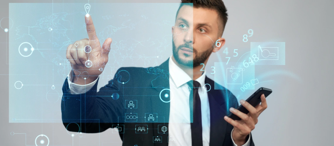 Businessman clicking virtual screen